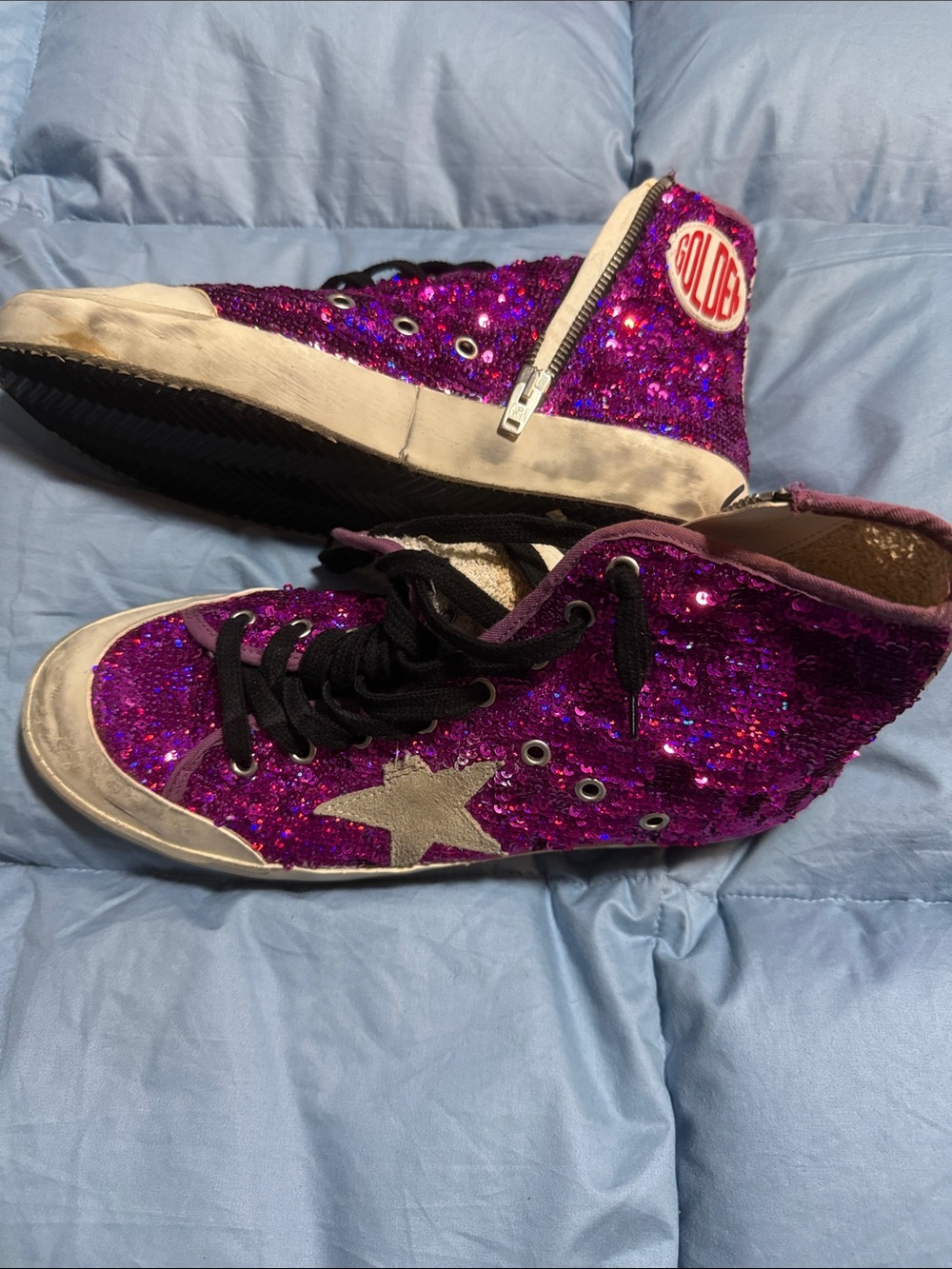 Golden Goose Pink Glitter High-Top Sneakers with Silver Star - Picture 2 of 5